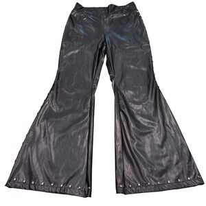 Studded Faux Leather Flare Pants Rocker Biker Women XL Black Jolie & Joy